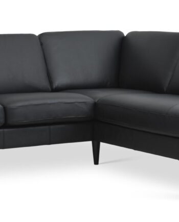 Ask Sæt Lille Sofa Højre Chaiselong Sort Semianilin Læder Sort Træ