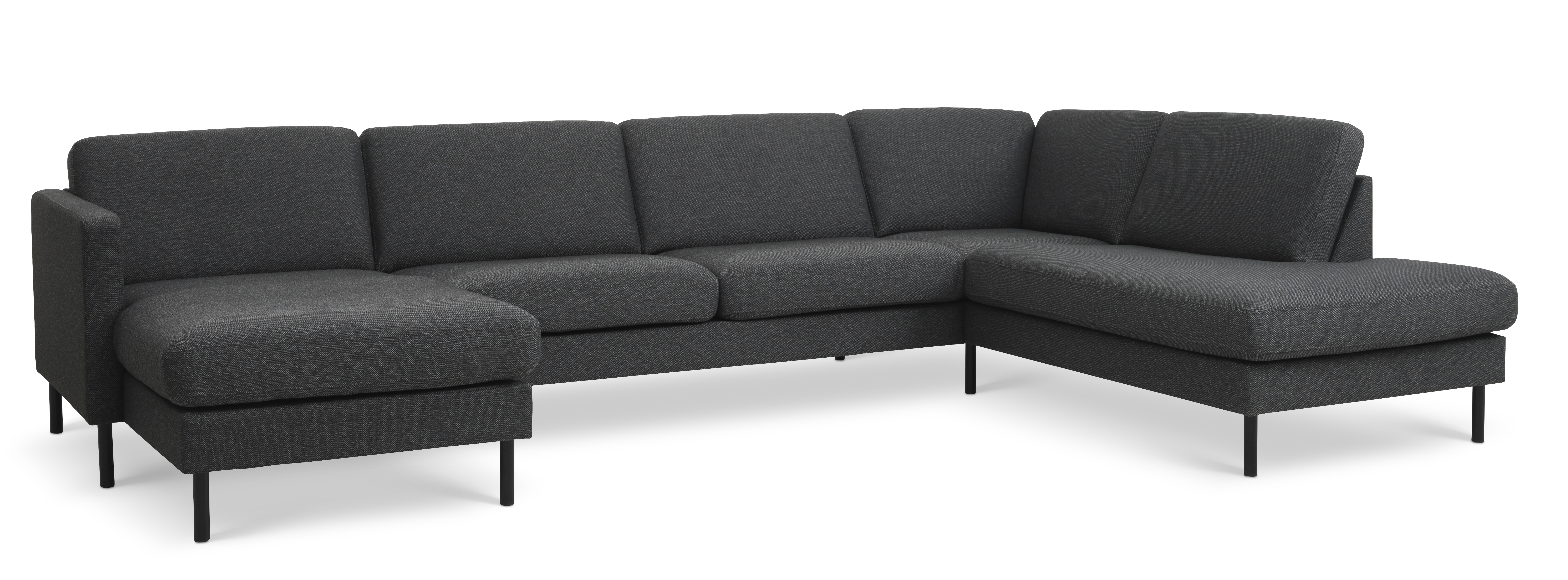 Ask Sæt Sofa Højre Chaiselong Antracitgrå Polyester Stof Sort Metal