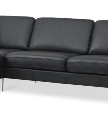 Ask Sæt Sofa Venstre Chaiselong Sort Semianilin Læder Børstet Aluminium