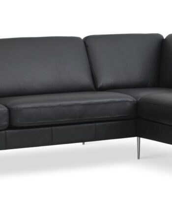 Ask Sæt Stor Sofa Højre Chaiselong Sort Semianilin Læder Børstet Aluminium