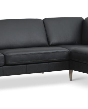 Ask Sæt Stor Sofa Højre Chaiselong Sort Semianilin Læder Natur Træ