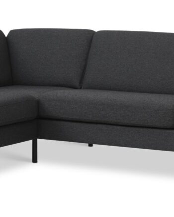 Ask Sæt Stor Sofa Venstre Chaiselong Antrcitgrå Polyester Stof Sort Metal