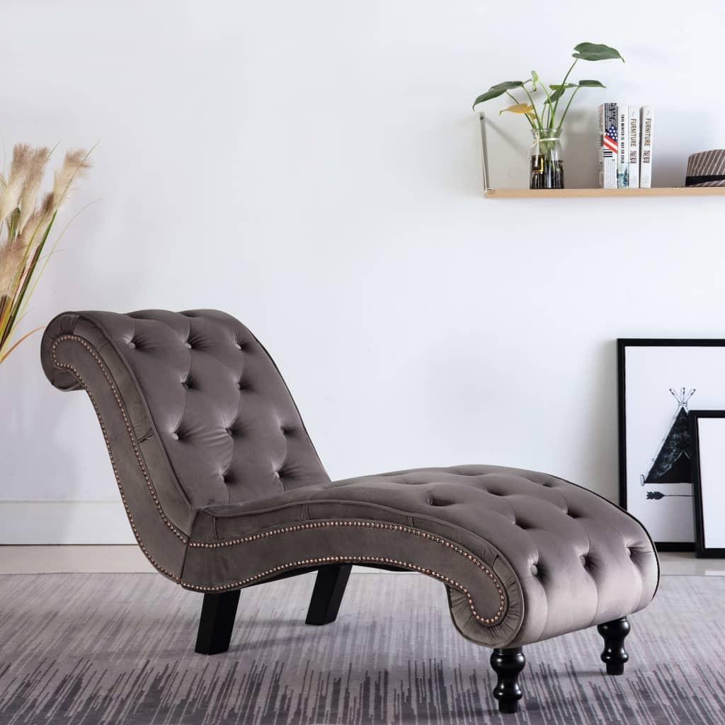 Chaiselong Grå Fløjl Elegant Loungestol Til Stue
