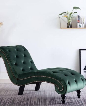 Chaiselong Grøn Fløjl Elegant Loungestol Med Knapper