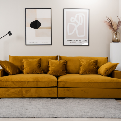 Chelsey Flydersofa Personers Sofa Gul Velour Scandinavian Living 284 112 Møbelsalg