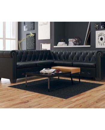 Chesterfield Personers Hjørnesofa Kunstlæder Sort