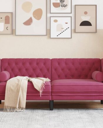 Chesterfield Personers Sofa Fløjl Med Bolsterpuder Vinrød