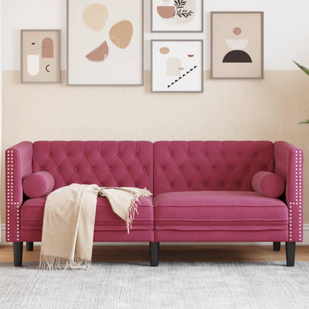 Chesterfield Personers Sofa Fløjl Med Bolsterpuder Vinrød