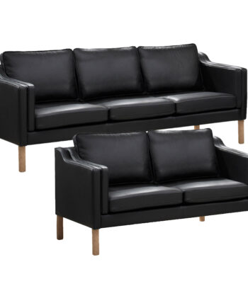 Clausholm 2pers Sofa Sort Madrid Læder Ege Ben