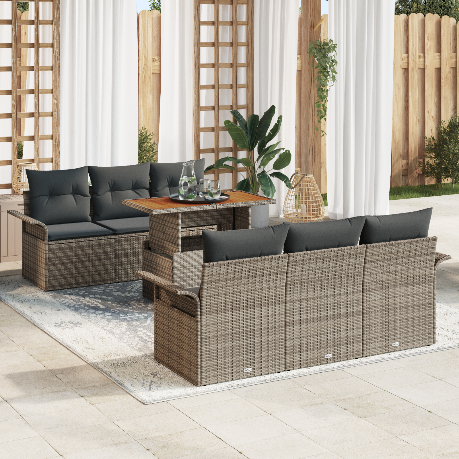 Dele Have Sofa Sæt Med Puder Poly Rattan Akacia