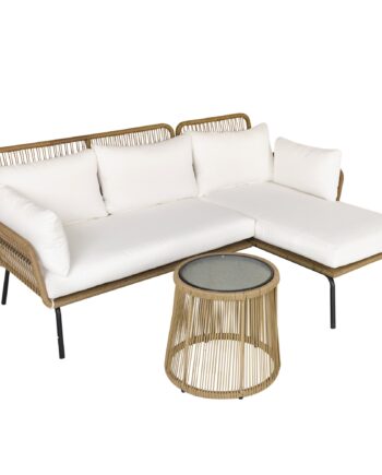 Delt Havemøbelsæt Rattan Rattan Hjørnesofa Liggestol Inklusive Hynder Vejrbestandig Kaffe  Fløde