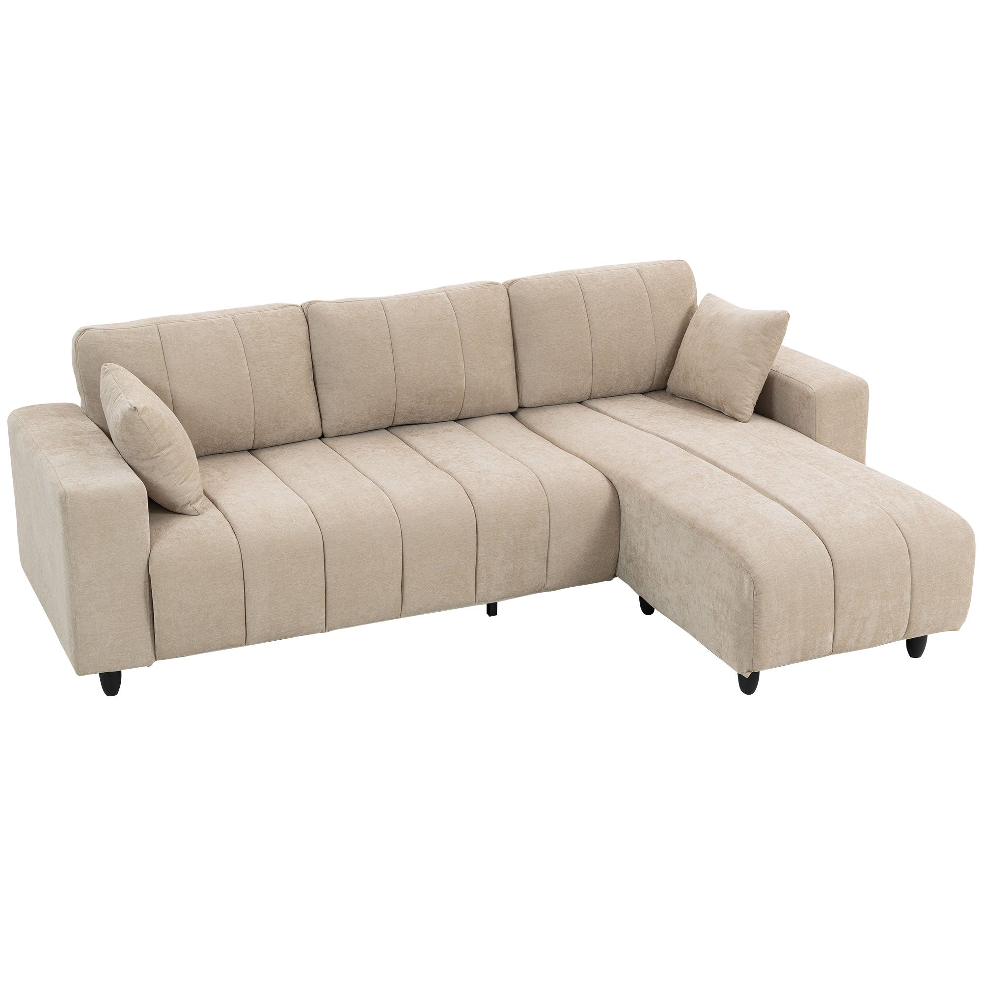Formet Hjørnesofa Med Fleksibel Chaiselong Personers Sofa Med Hynder Metalstel Til Stue Beige