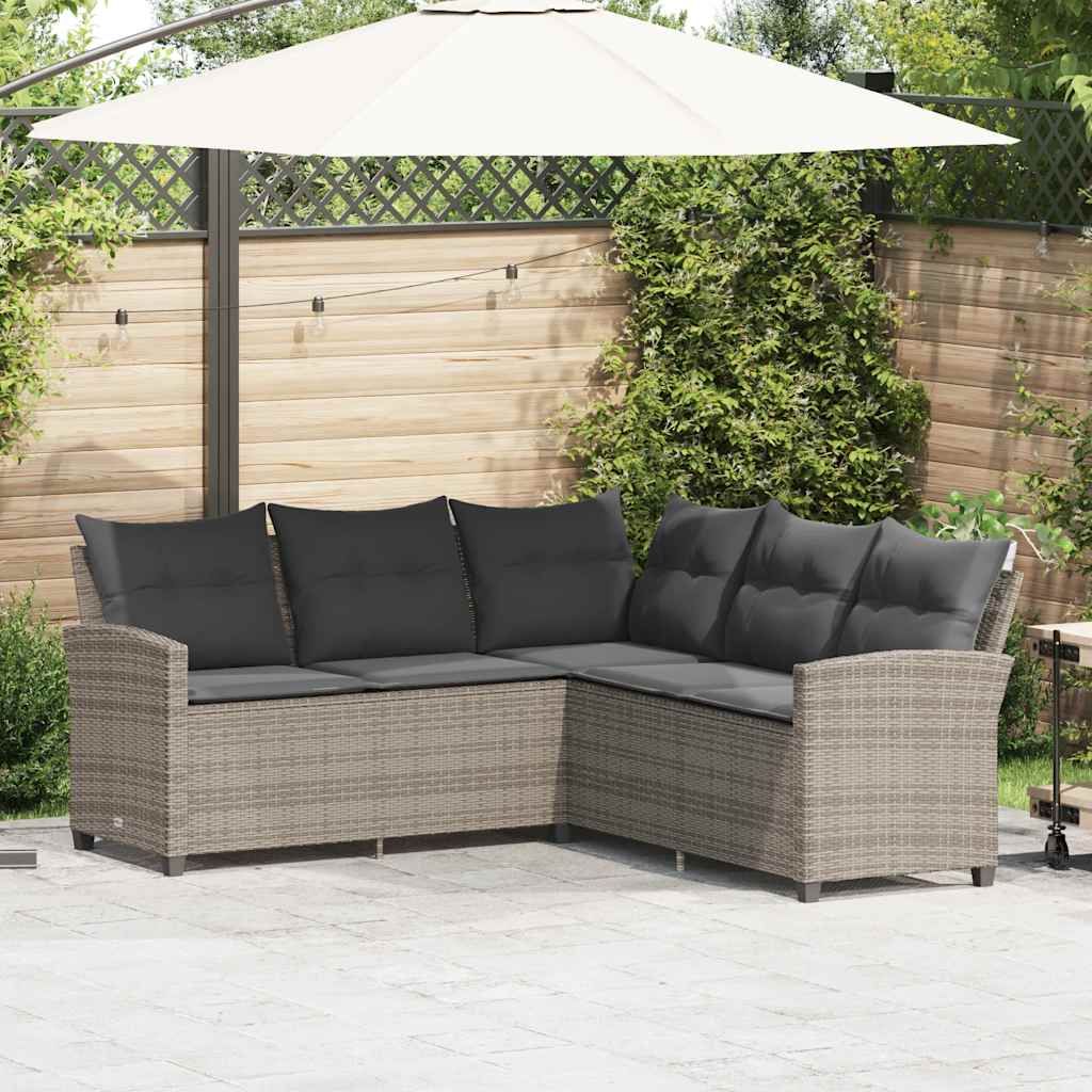 Formet Sofa Med Hynder Polyrattan Grå Antracitgrå
