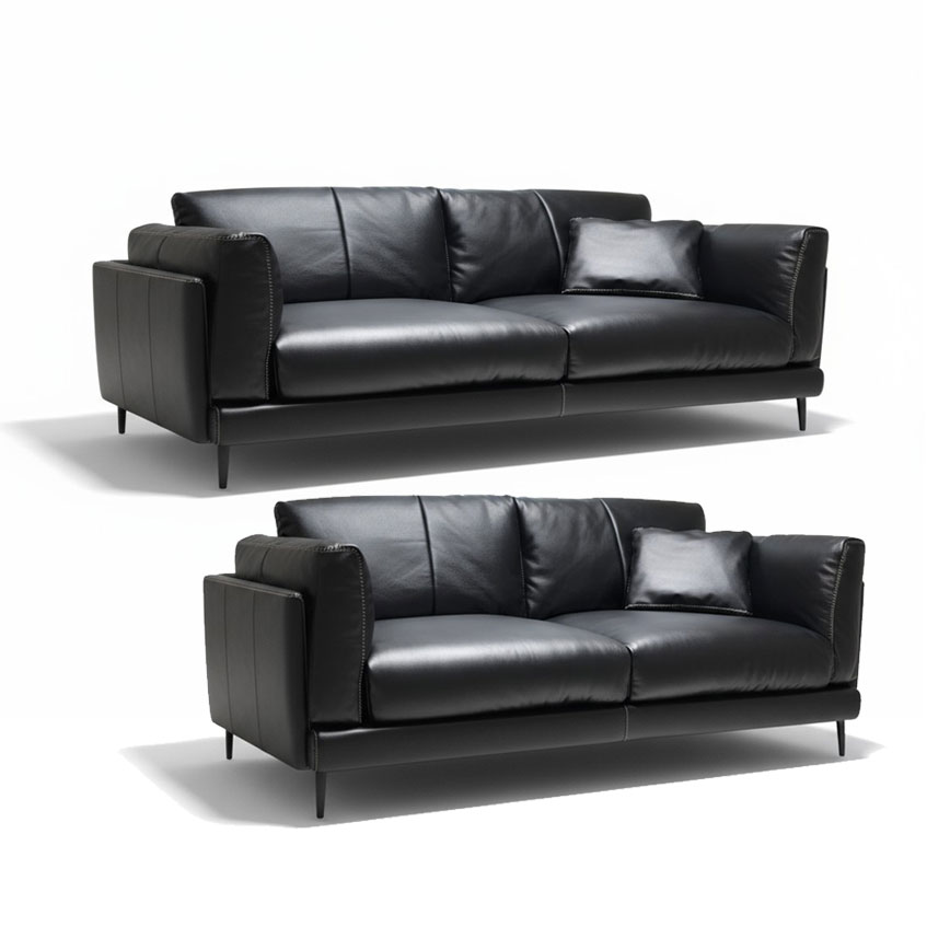 Gustav 2pers Sofa Sort Læder Dun Indlæg Sæde