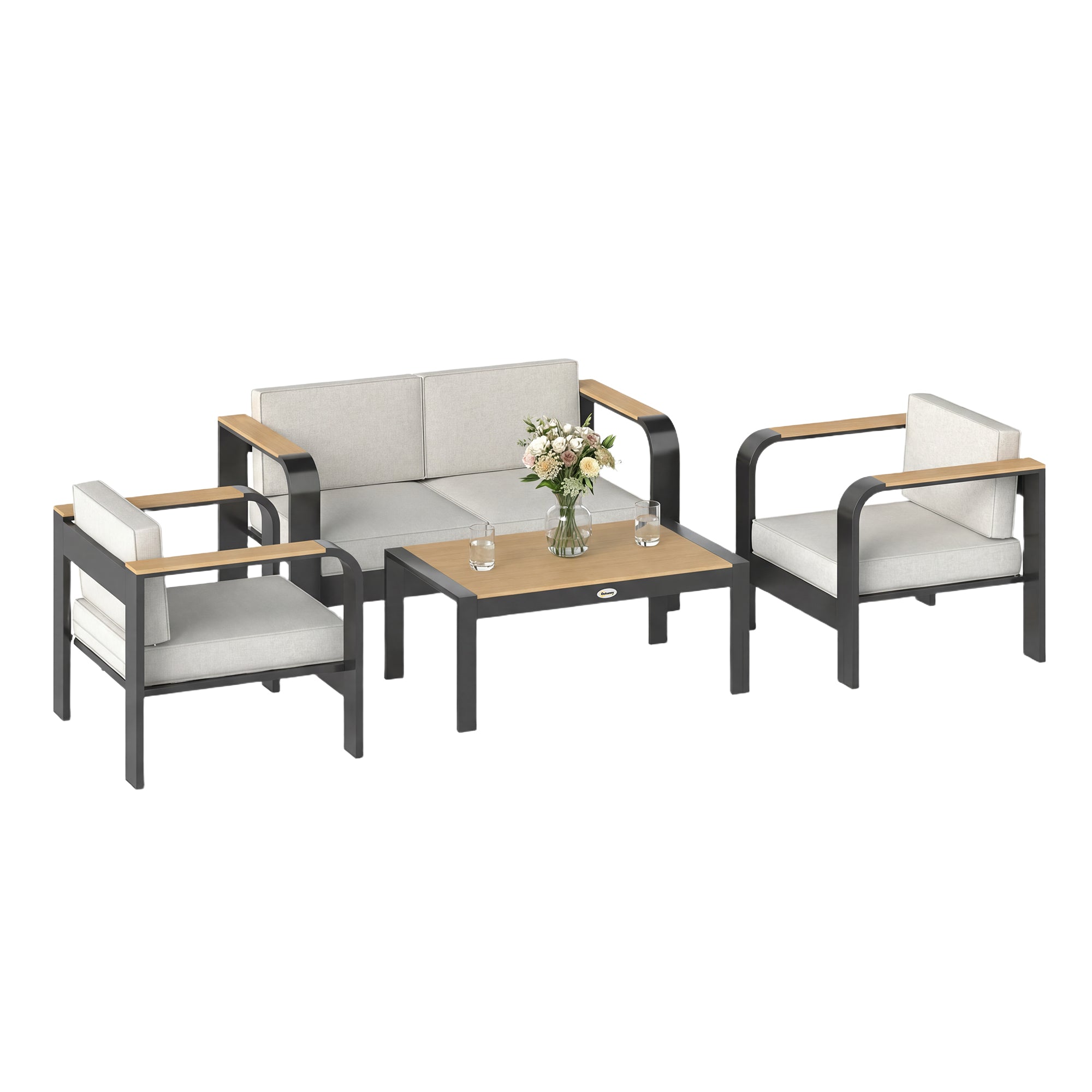 Havemøbelsæt Aluminiums Siddegruppe Til Personer Vandafvisende Ekstra Dyb Med Personers Sofa Lænestole Sidebord