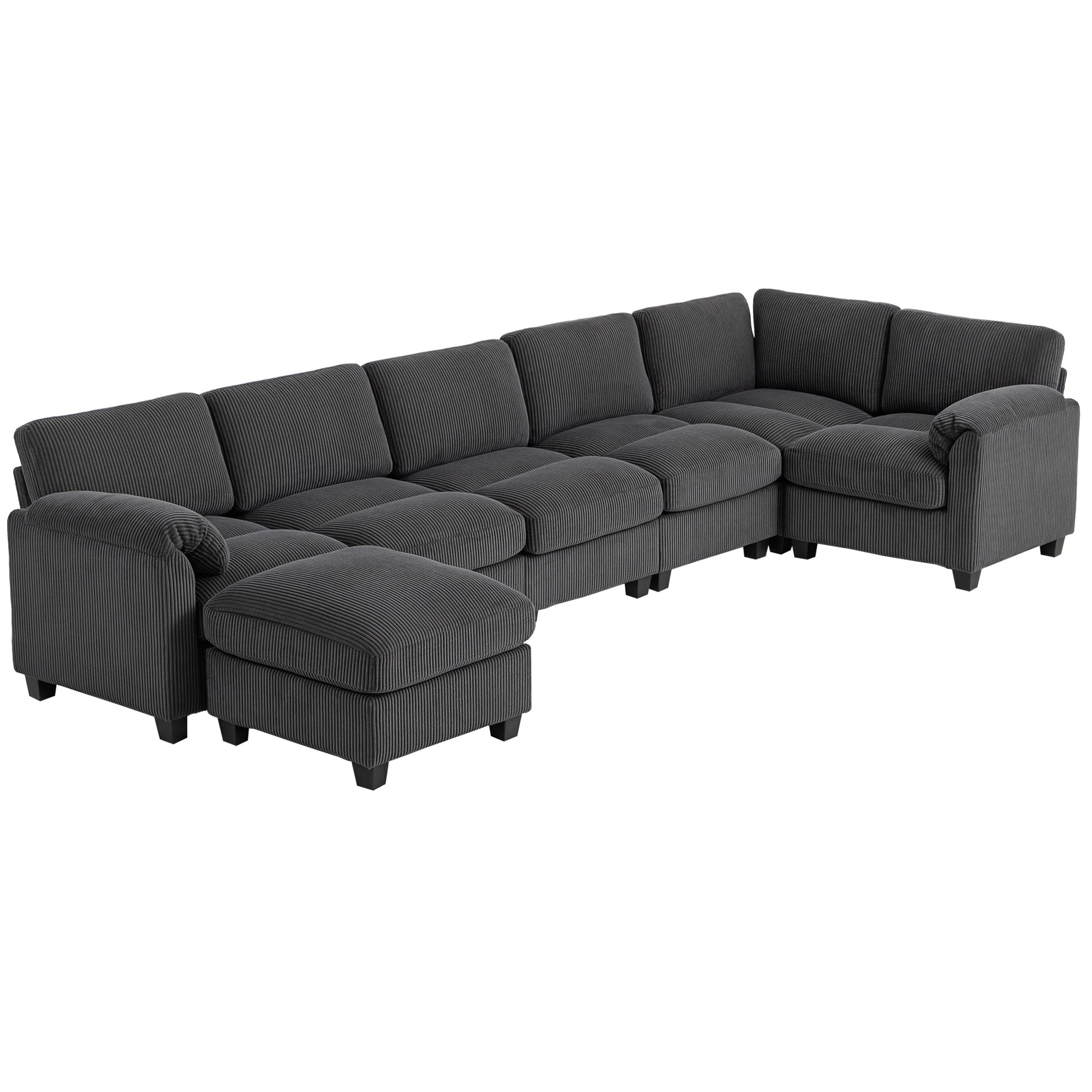 Hjørnesofa Formet Sofa Sofa Med Fjederbetræk Polstrede Armlæn Bevægelig Puf Corduroy 292x224x85 Mørkegrå