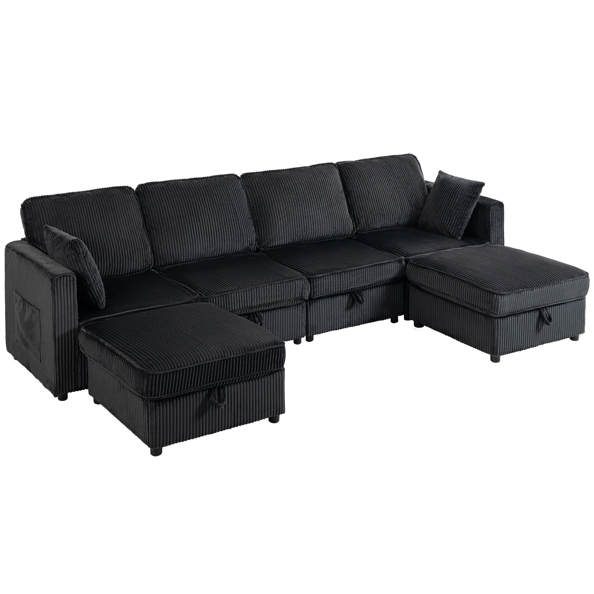 Hjørnesofa Personers Formet Sofa Med Opbevaringsfod 306 Hjørnesofa Med Fløjlslook Hynder Til Stuen