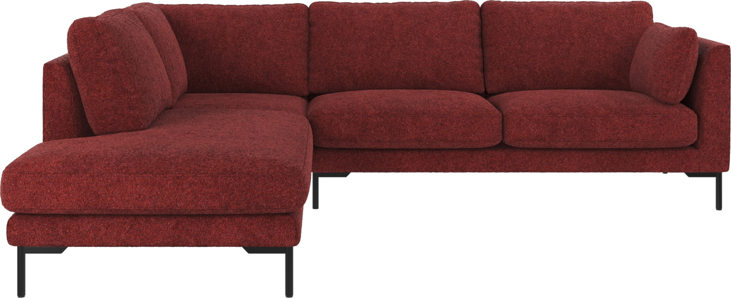 Hjørnesofa Rowico Corwin Venstrevendt 266x226 Dybrød Sort Anna Stof Med Sortlakerede Metalben
