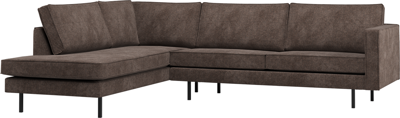 Hjørnesofa Venstrevendt Woood Rodeo Loungesofa Brun Ribstof Fast Siddekomfort