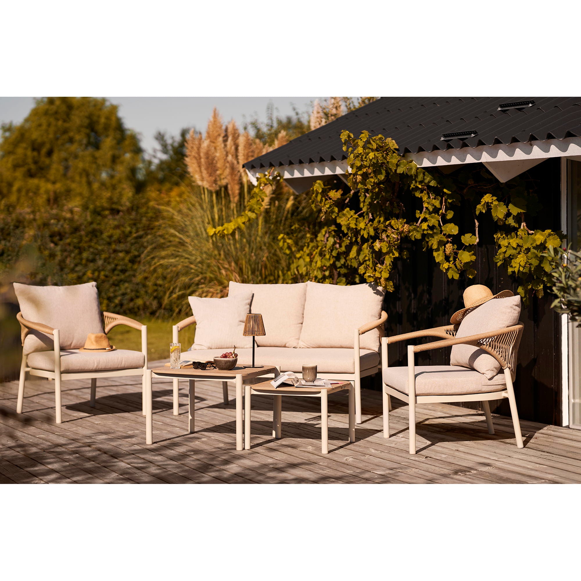 House Nordic Abela Loungesæt Aluminium Nonwood Sand Natur Pers Sofa Stole Borde Inkl Hynder