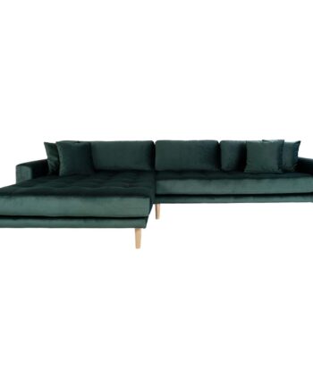 House Nordic Lido Loungesofa Venstre Chaiselong Mørkegrøn Velour Natur Træ