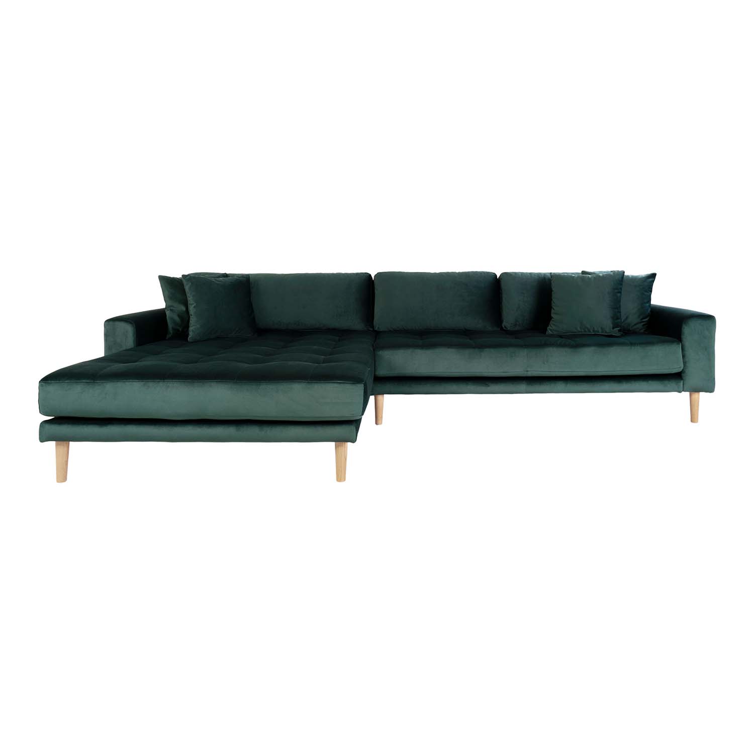 House Nordic Lido Loungesofa Venstre Chaiselong Mørkegrøn Velour Natur Træ