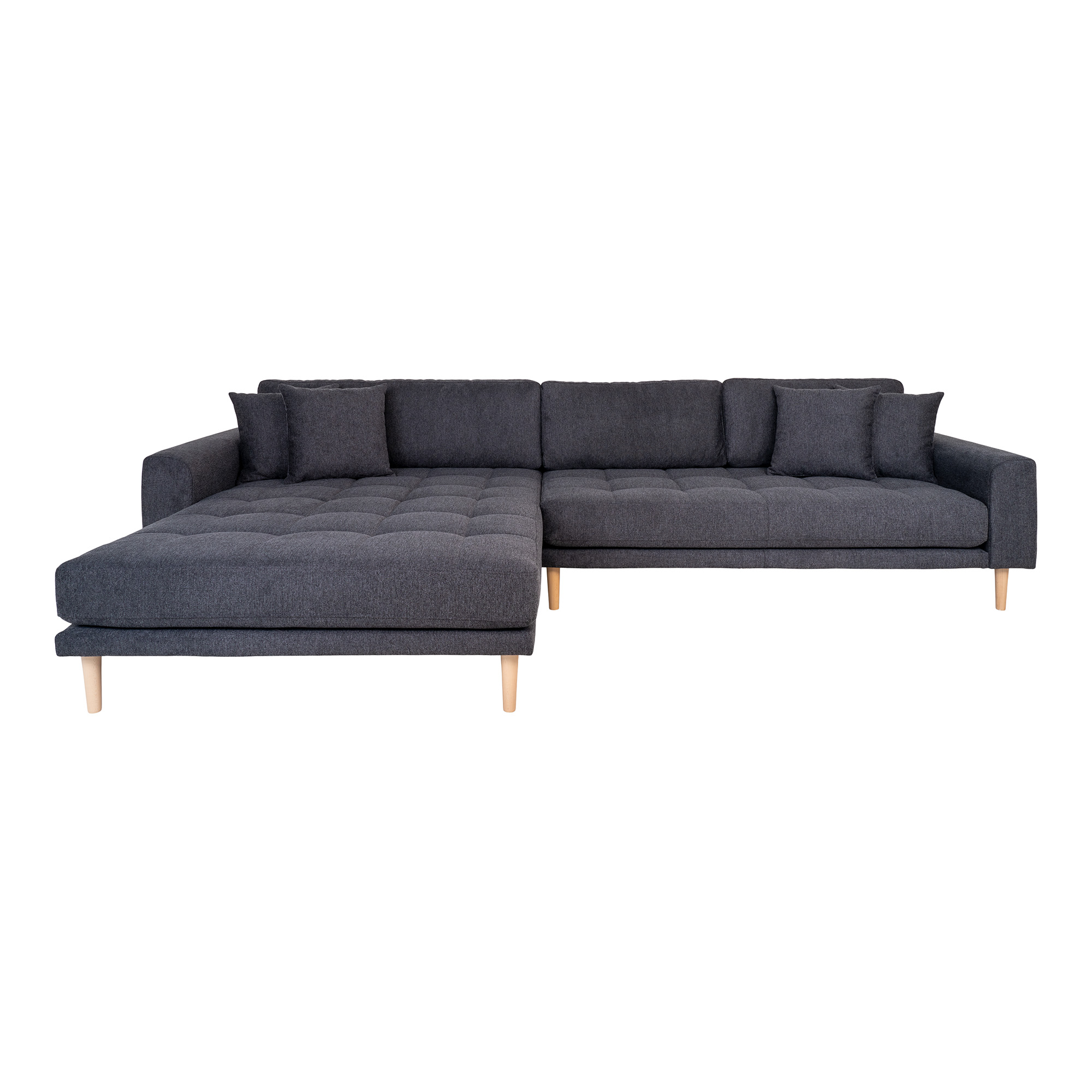 House Nordic Lido Loungesofa Venstre Chaiselong Puder Mørkegrå Polyester Natur Bøg