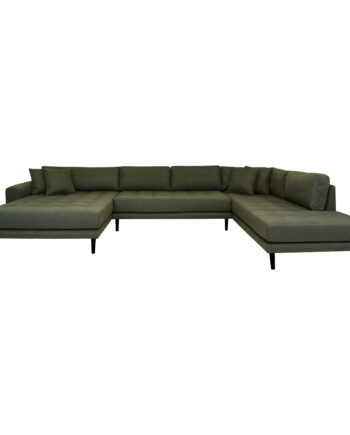 House Nordic Lido Sofa åben Ende Venstrevendt Puder Olivengrøn Polyester Sort Træ