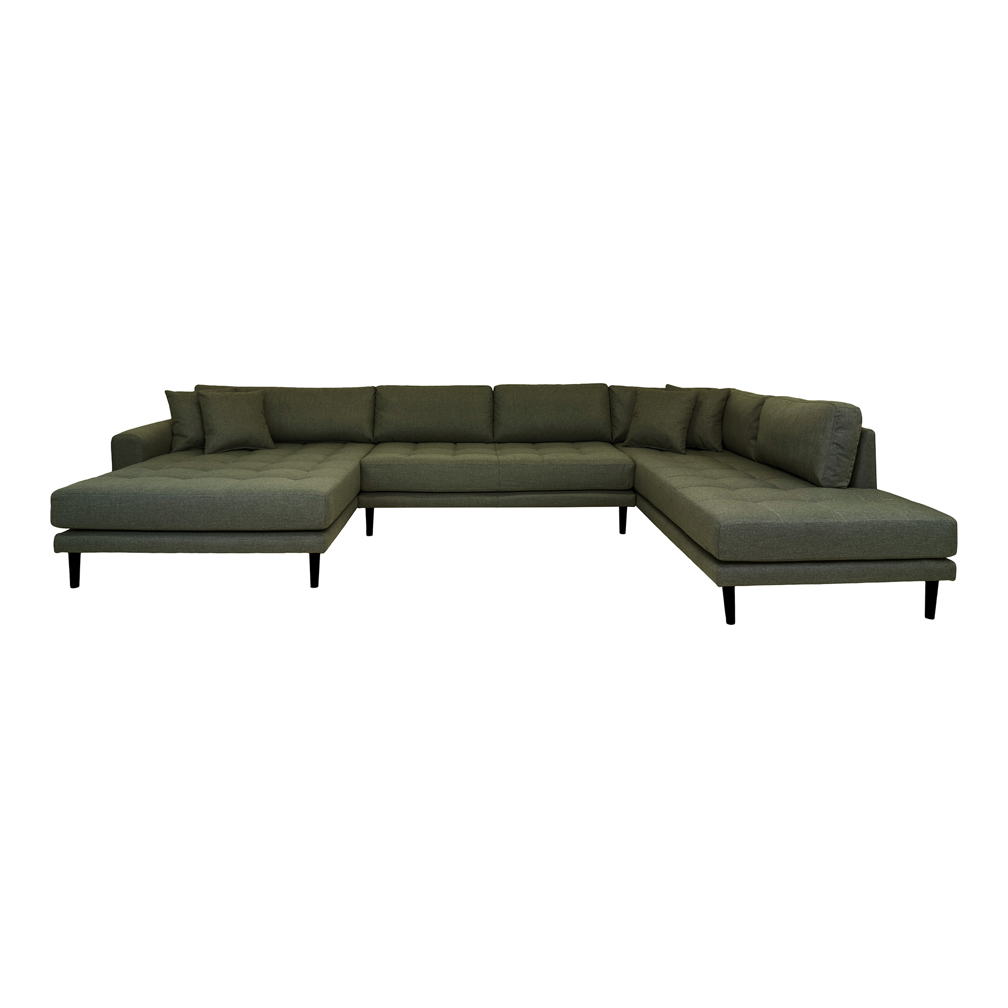 House Nordic Lido Sofa åben Ende Venstrevendt Puder Olivengrøn Polyester Sort Træ