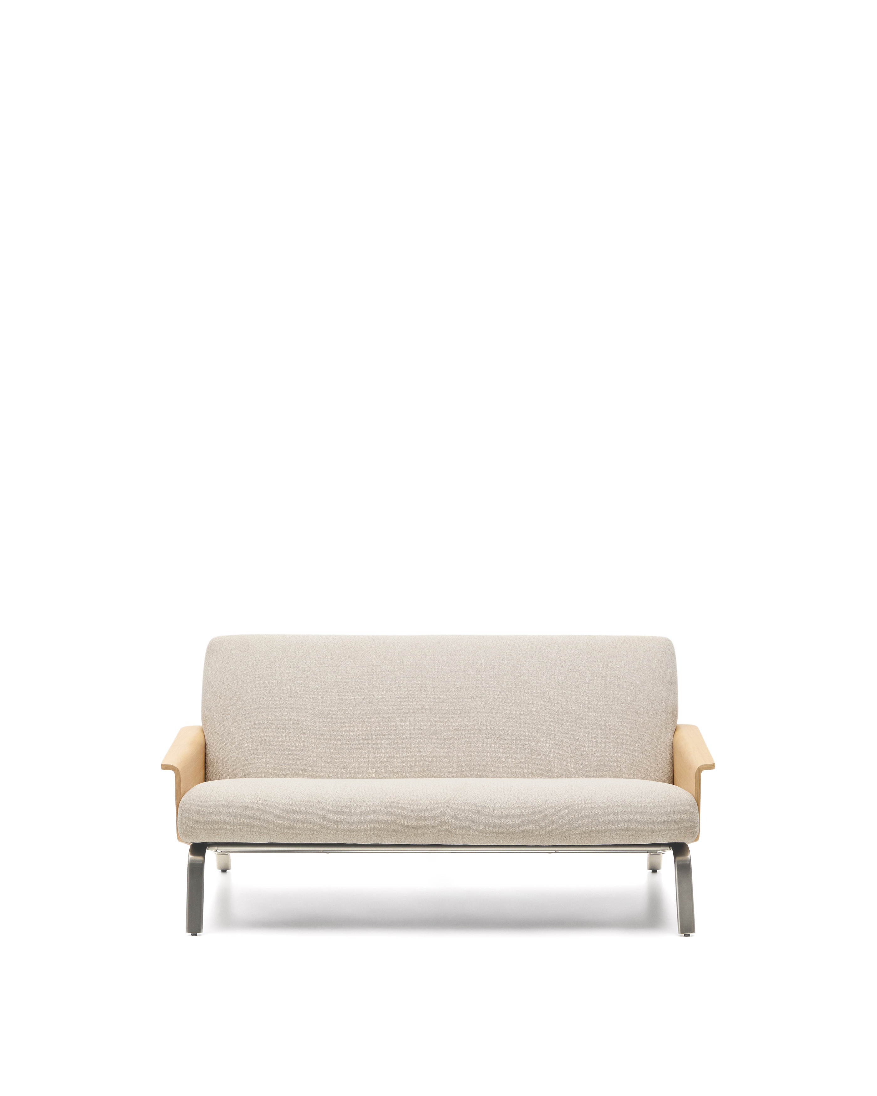Kave Home Amsen Pers Sofa Beige Chenille Egetræskrydsfiner Børstet Rustfrit Stål 150cm