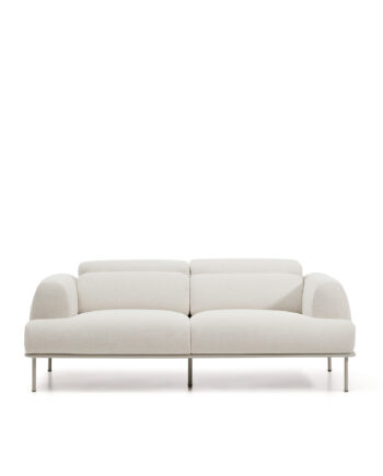 Kave Home Aurum Pers Sofa Bevægelig Nakkestøtte Ecru Chenille Mat Beige Metal
