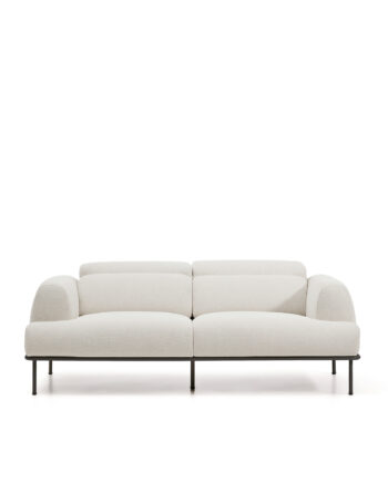 Kave Home Aurum Pers Sofa Bevægelig Nakkestøtte Ecru Chenille Mat Grå Metal