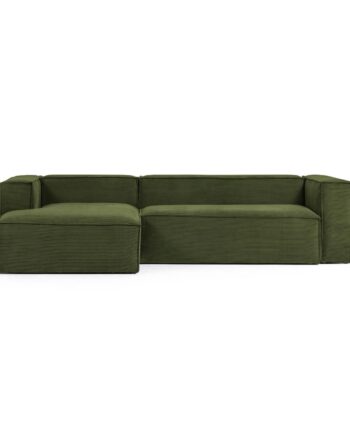 Kave Home Blok Pers Sofa Venstre Chaiselong Grøn Corduroy Fløjl 300