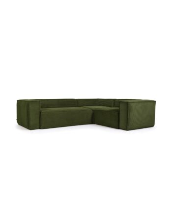 Kave Home Blok Personers Hjørnesofa Grøn Corduroy Fløjl 290x230