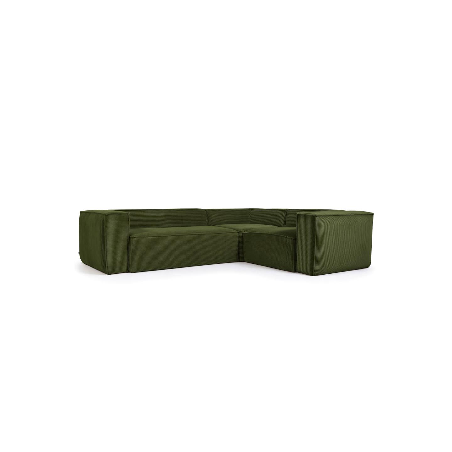 Kave Home Blok Personers Hjørnesofa Grøn Corduroy Fløjl 290x230