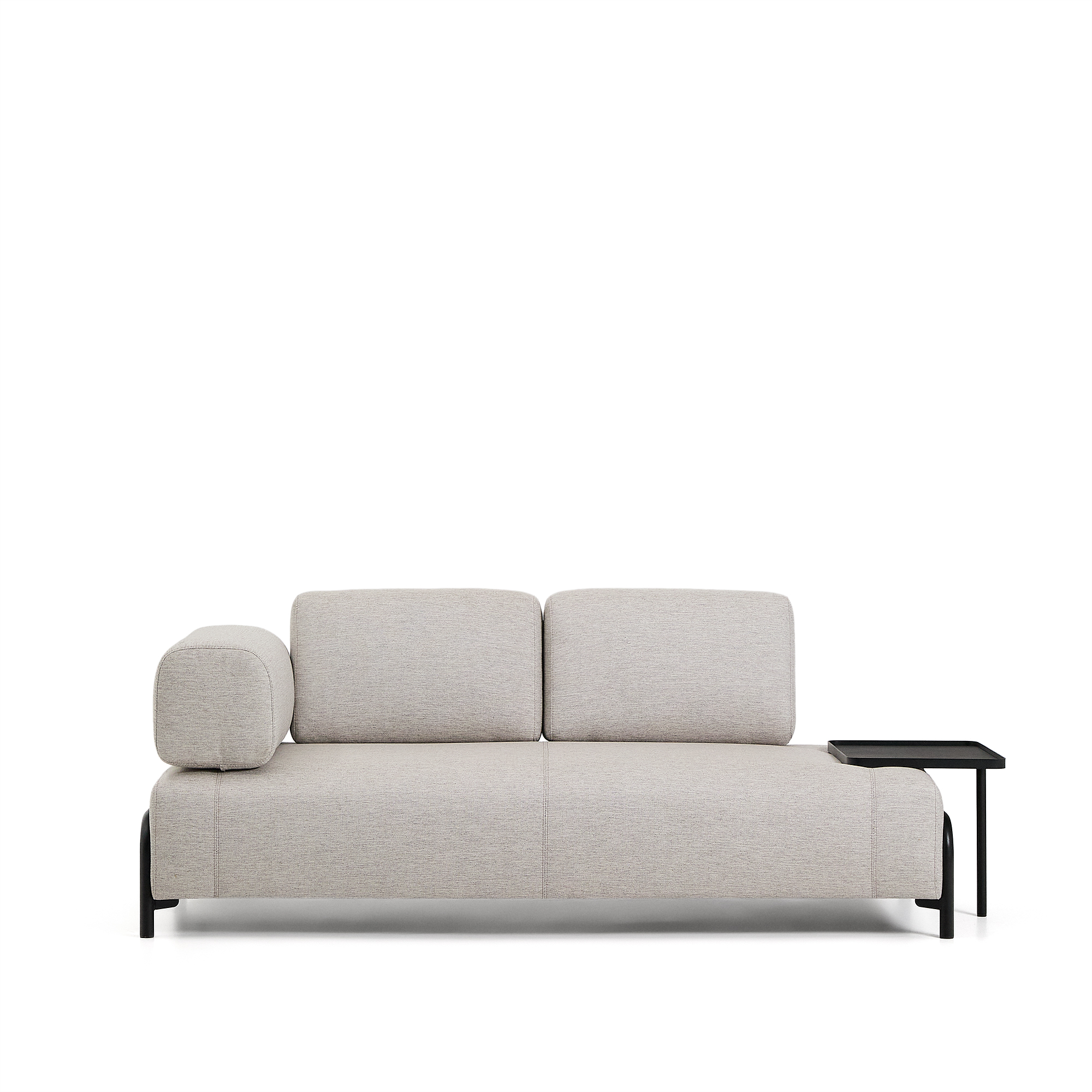 Kave Home Compo Pers Modul Sofa Stort Bakkebord Grå Stof Sort Metal 200cm