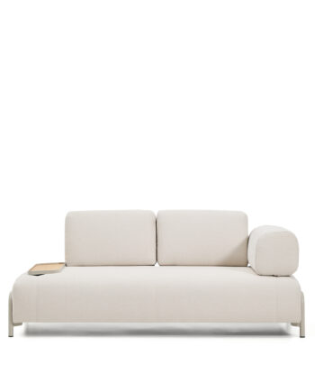 Kave Home Compo Pers Sofa Lille Egefinr Bakkebord Ecru Chenille Stof Beige Metal 200cm
