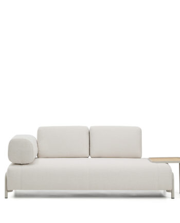 Kave Home Compo Pers Sofa Stort Egefinr Bakkebord Ecru Chenille Stof Beige Metal 200cm