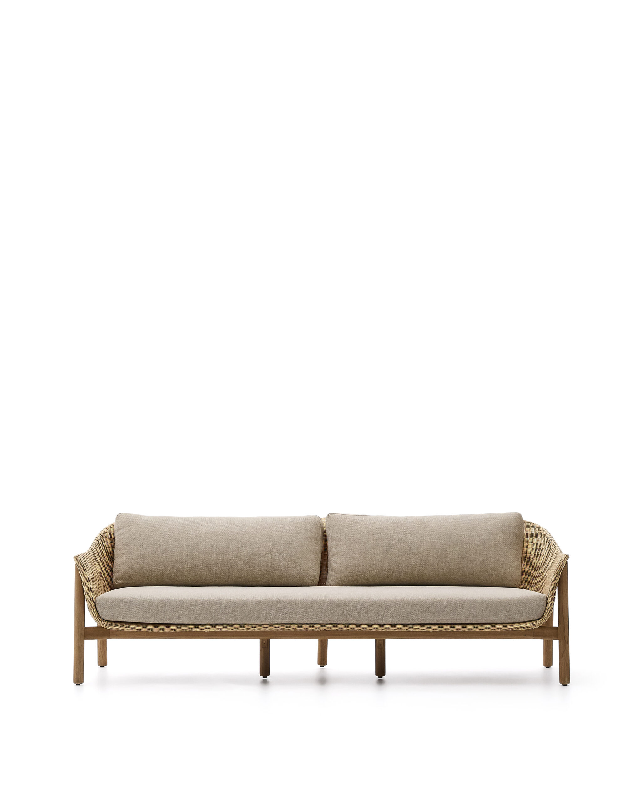 Kave Home Galea Udendørs Pers Sofa Armlæn Hynder Syntetisk Rattan Teaktræ 223cm