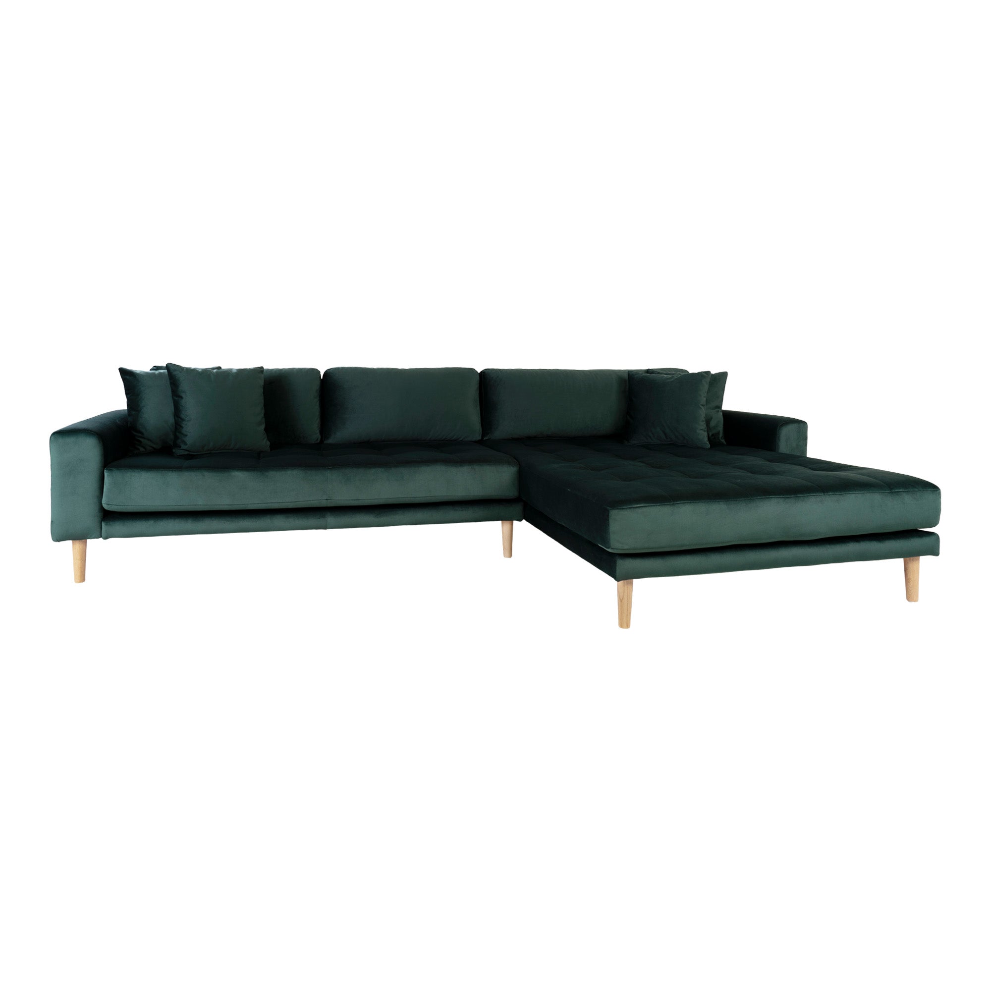Lido Lounge Sofa Højrevendt Mørkegrøn Velour Med Fire Puder Hn1006