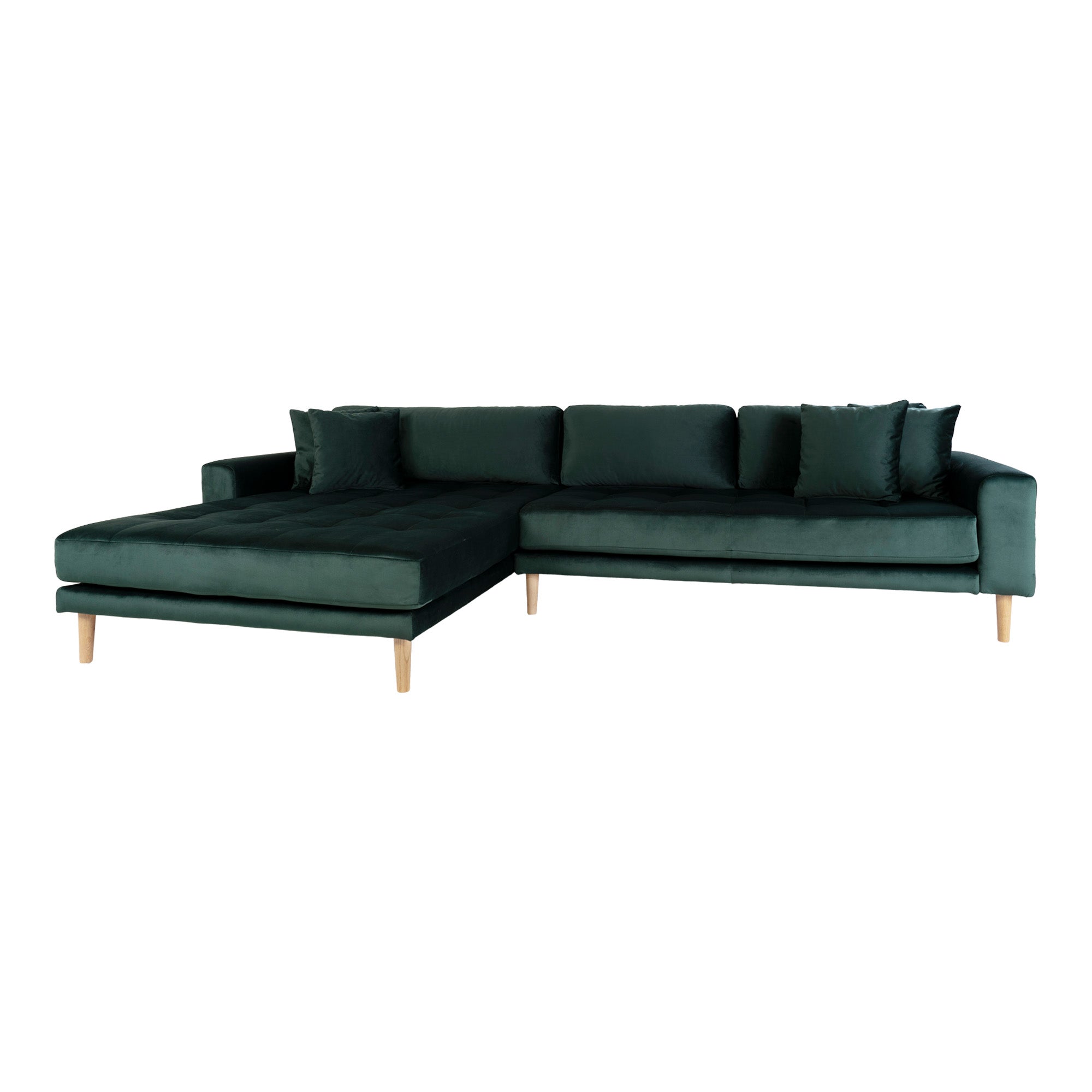 Lido Lounge Sofa Venstrevendt Mørkegrøn Velour Med Fire Puder Hn1006