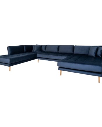 Lido Sofa Med åben Ende Højrevendt Mørkeblå Velour Med Fire Puder Hn1005