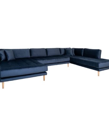 Lido Sofa Med åben Ende Venstrevendt Mørkeblå Velour Med Fire Puder Hn1005