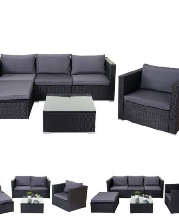 Loungesæt Sort Polyrattan Siddegruppe Med Antracit Hynder