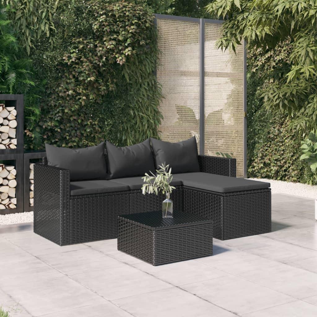 Loungesæt Til Haven Polyrattan Sort Pers Sofa Bord Fodskammel