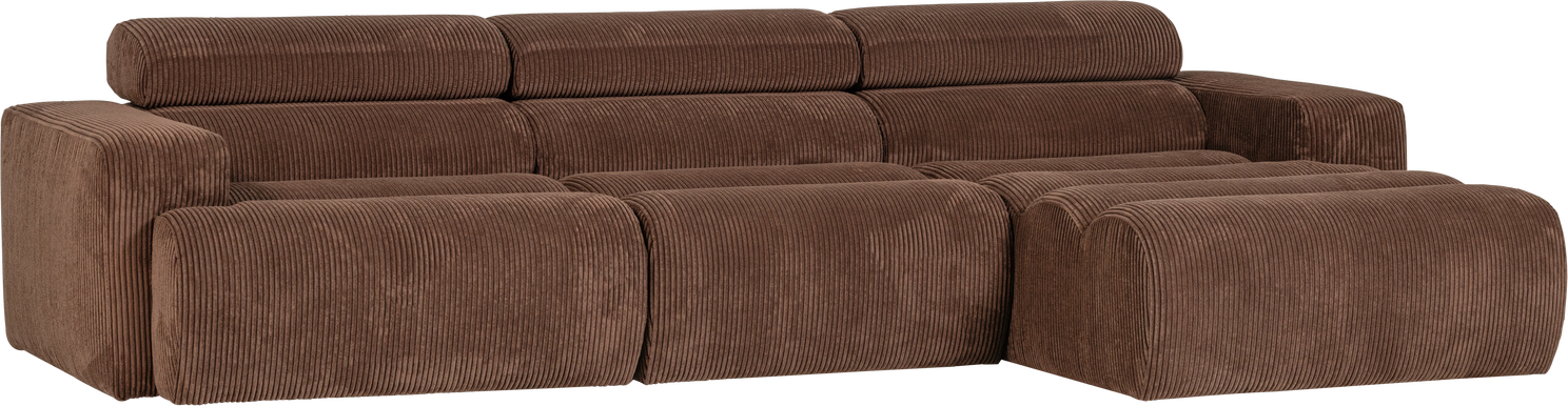 Loungesofa Højrevendt Woood Novi Moduler Chaiselong Mokkabrun Ribstof Justerbar Nakkestøtte Slidstærk Polyester Polyakryl