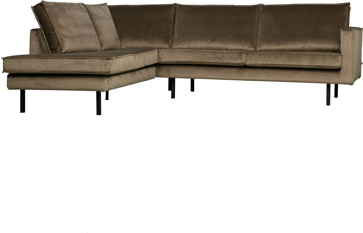 Loungesofa Woood Rodeo Hjørnesofa Venstre Taupe Velour 266x213 Chaiselong Metalben