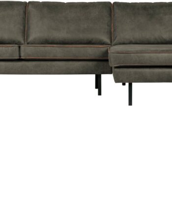 Loungesofa Woood Rodeo Højrevendt Chaiselong 300x155 Armygrøn Copa Læderlook Kunstlæder