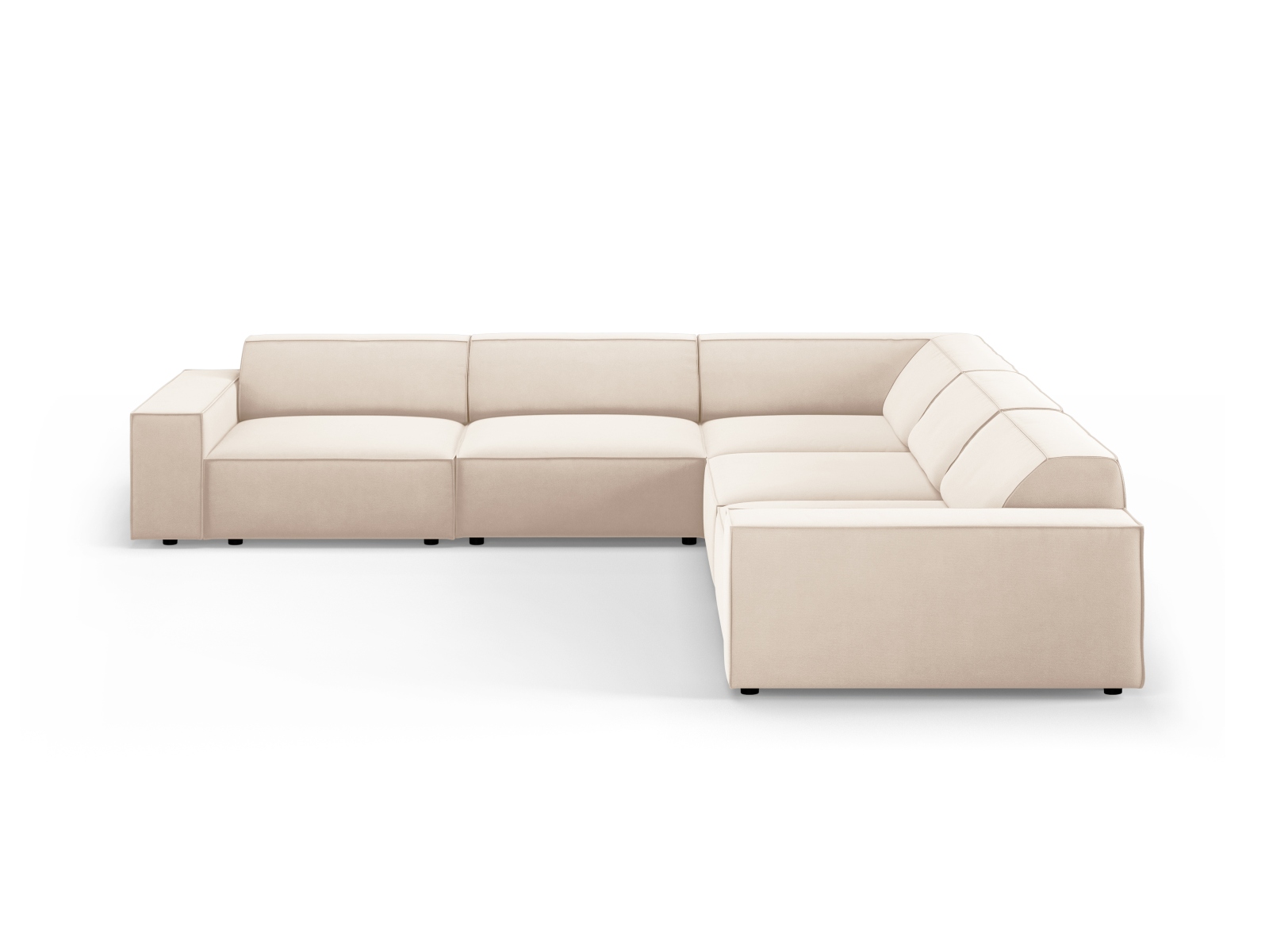 Micadoni Jodie Symmetrisk Pers Hjørnesofa Lys Beige Imiteret Fløjl Stof Sort Plast