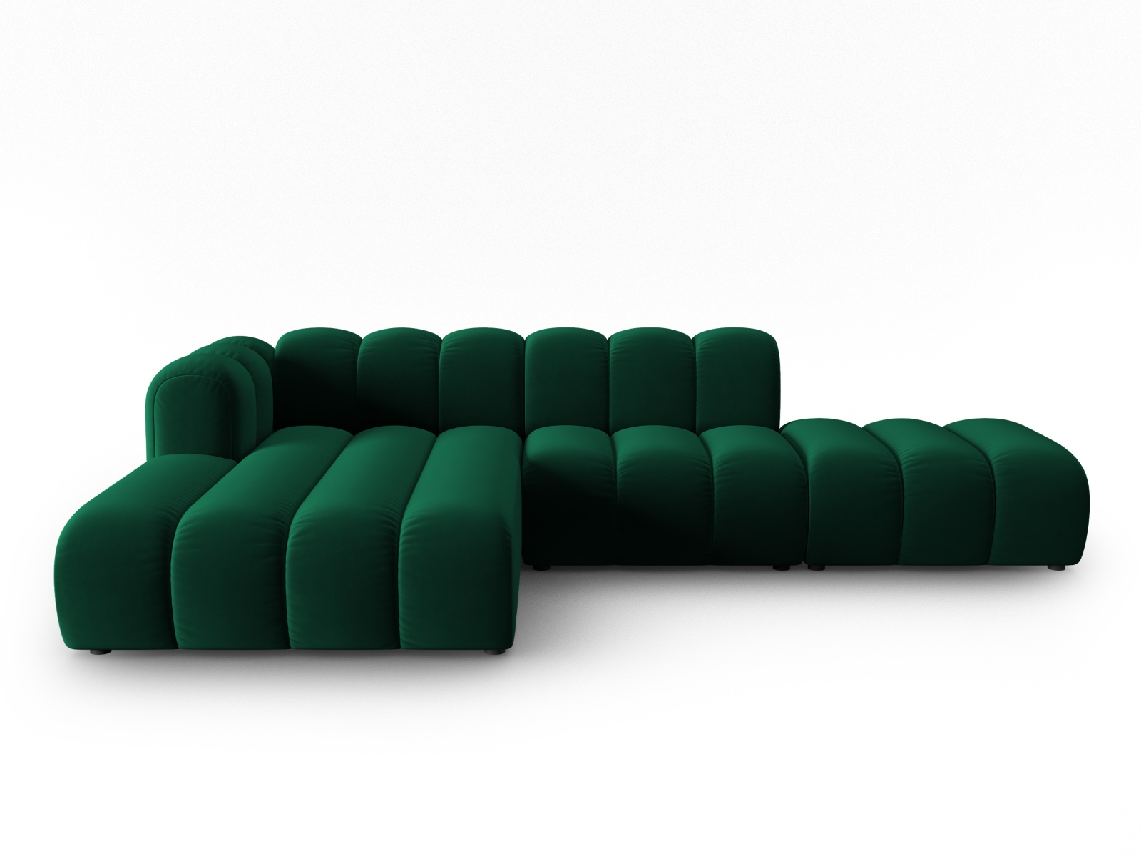 Micadoni Lupin Modular åben Hjørnesofa Venstre Sæder Grøn Fløjl Sort Plast